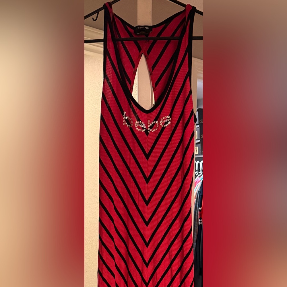 Bebe Pink. and Black Chevron Dress with side slits